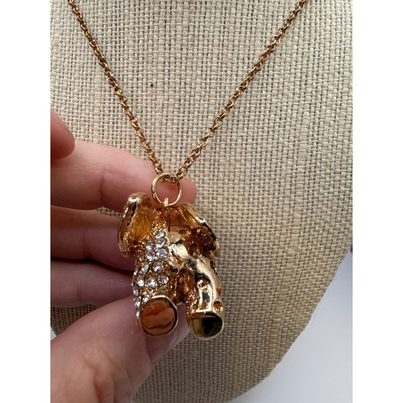 Sparkling Elephant Pendant Necklace Gold Tone Rhinestone Charm Statement Jewelry - Picture 5 of 12